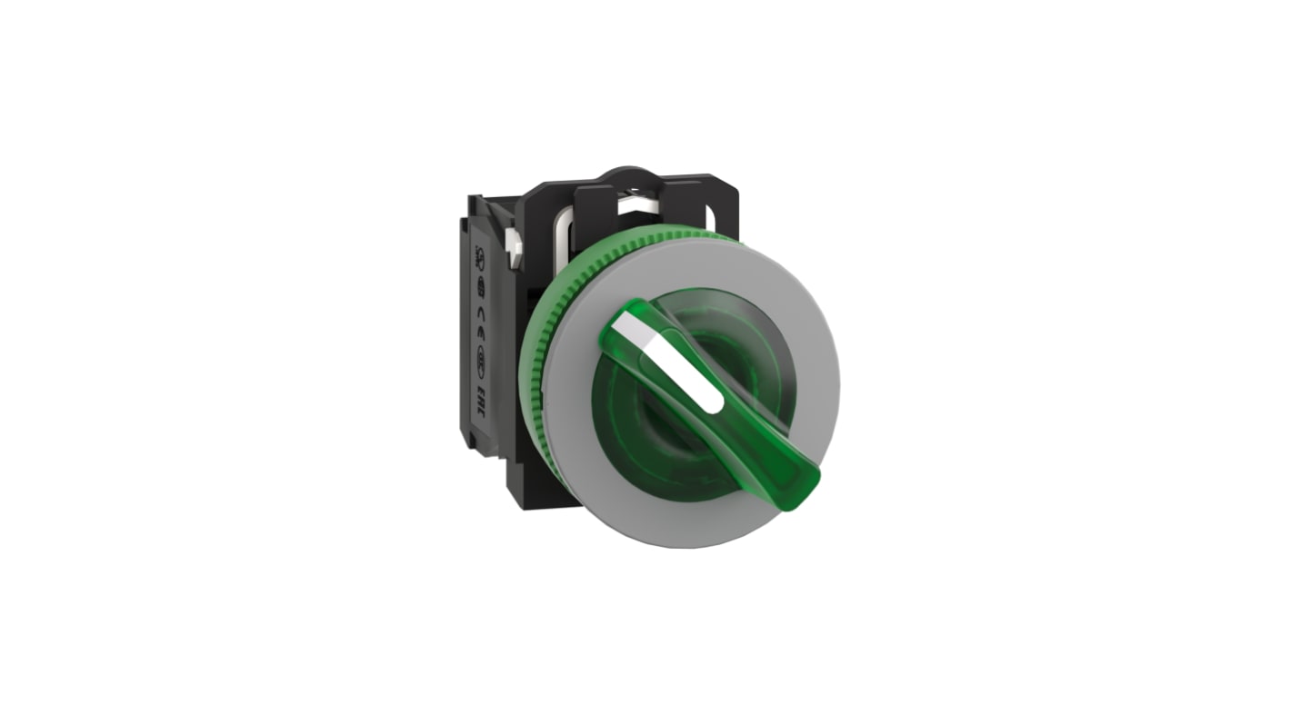 Schneider Electric Handle Selector Switch - (SPDT) 30.5mm Cutout Diameter, Illuminated 2 Positions