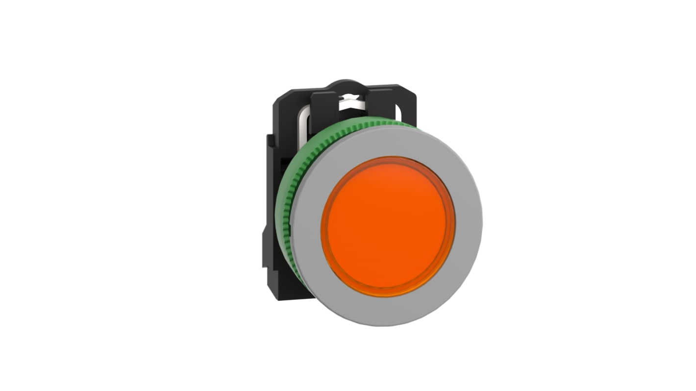 Schneider Electric, XB5F, Flush Mount Orange LED Pilot Light, 30.5mm Cutout, IP66, IP67, Round, 24V ac/dc