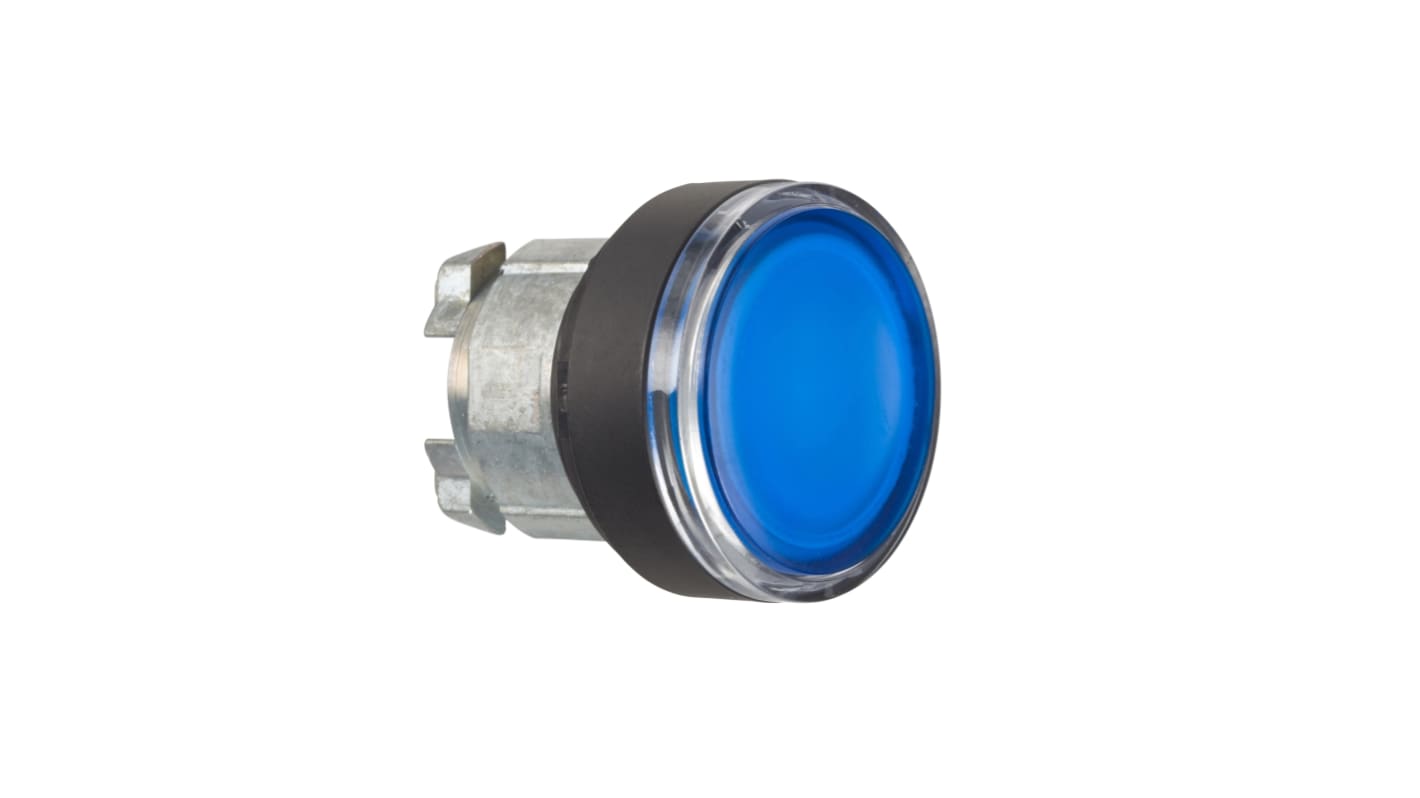 Cabezal de pulsador Schneider Electric serie Harmony XB4, Ø 22mm, de color Azul, Redondo, Retorno por Resorte, IP66,