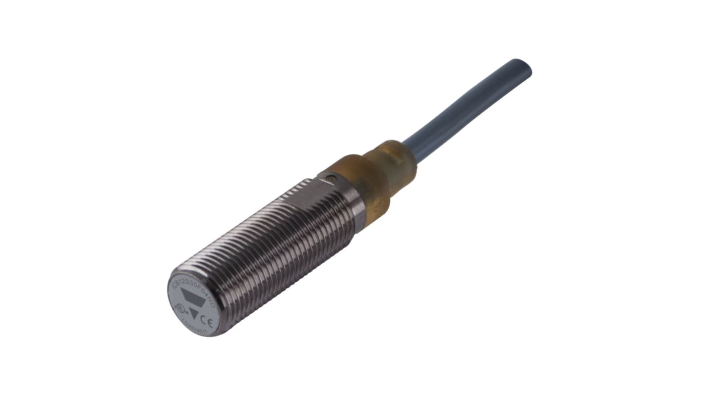 Carlo Gavazzi ICB12 Series Inductive Barrel-Style Inductive Proximity Sensor, M12 x 1, 2 mm Detection, NPN Output, 10