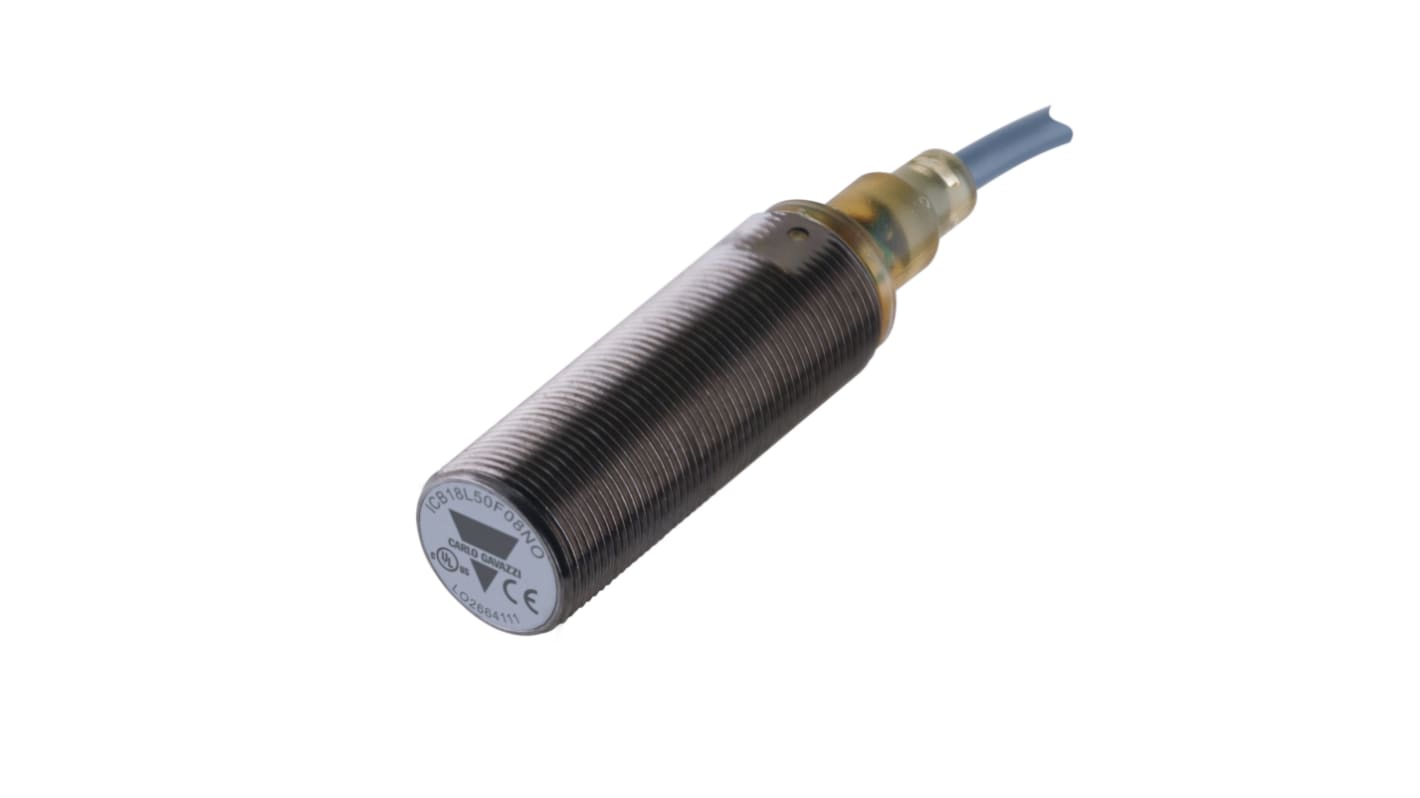 Carlo Gavazzi ICB18 Series Inductive Barrel-Style Inductive Proximity Sensor, M18 x 1, 5 mm Detection, PNP Output, 10