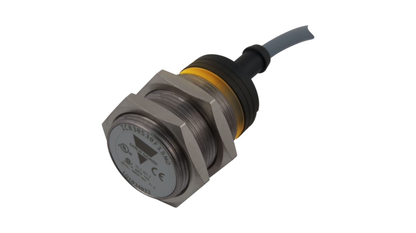 Carlo Gavazzi ICB30 Series Inductive Barrel-Style Inductive Proximity Sensor, M30 x 1.5, 15 mm Detection, PNP Output,