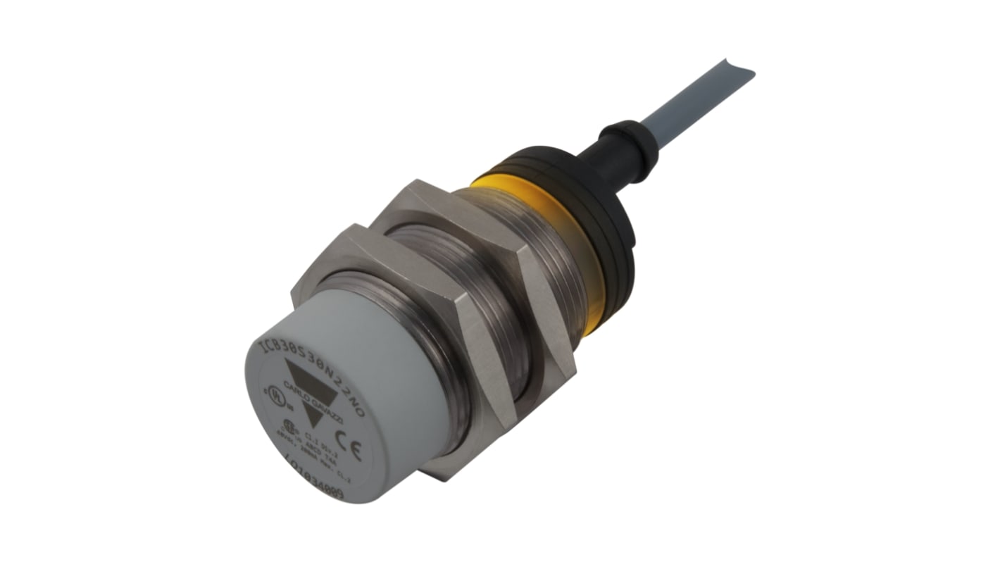 Carlo Gavazzi ICB30 Series Inductive Barrel-Style Inductive Proximity Sensor, M30 x 1.5, 15 mm Detection, NPN Output,