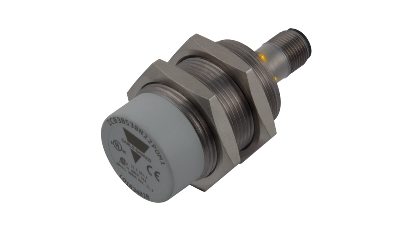 Carlo Gavazzi ICB30 Series Inductive Barrel-Style Inductive Proximity Sensor, M30 x 1.5, 15 mm Detection, NPN Output,