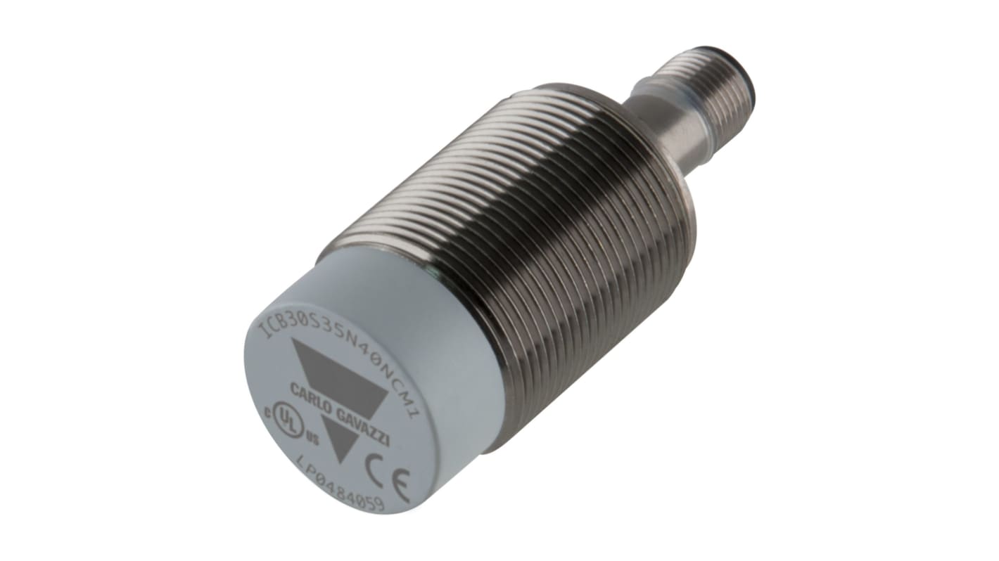 Carlo Gavazzi ICB30 Series Inductive Barrel-Style Inductive Proximity Sensor, M30 x 1.5, 40 mm Detection, PNP Output,