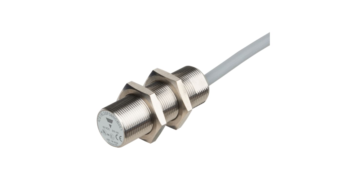 Carlo Gavazzi ICS18 Series Inductive Barrel-Style Inductive Proximity Sensor, M18 x 1, 8 mm Detection, NPN Output, 8