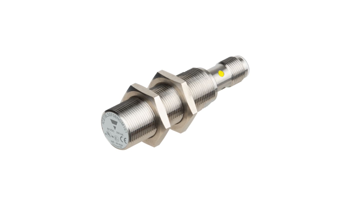 Carlo Gavazzi ICS18 Series Inductive Barrel-Style Inductive Proximity Sensor, M18 x 1, 8 mm Detection, NPN Output, 8