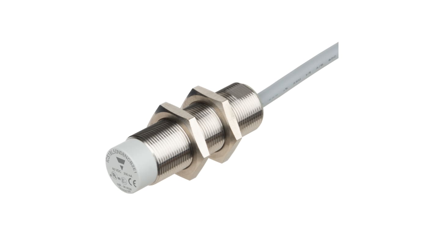 Carlo Gavazzi ICS18 Series Inductive Barrel-Style Inductive Proximity Sensor, M18 x 1, 14 mm Detection, NPN Output, 8