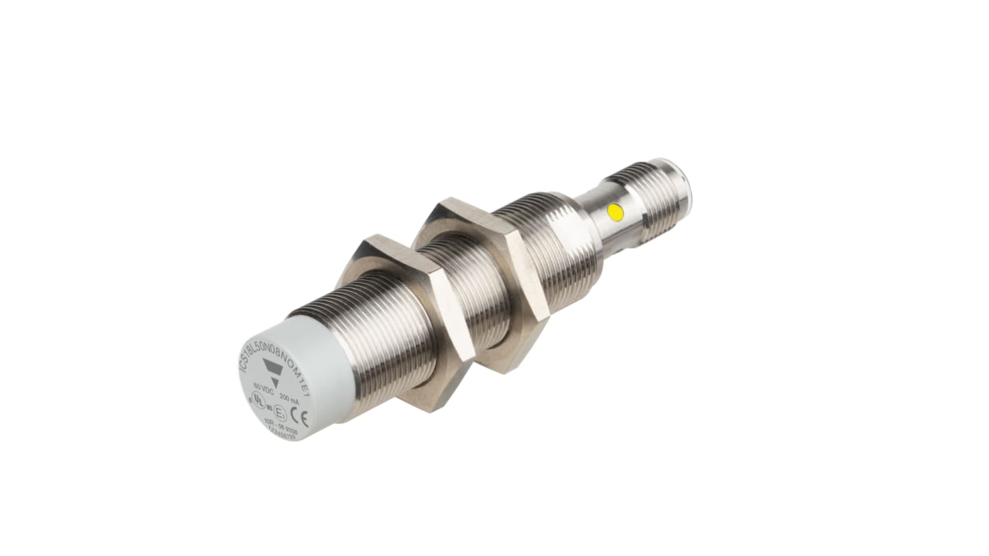 Carlo Gavazzi ICS18 Series Inductive Barrel-Style Inductive Proximity Sensor, M18 x 1, 14 mm Detection, PNP Output, 8