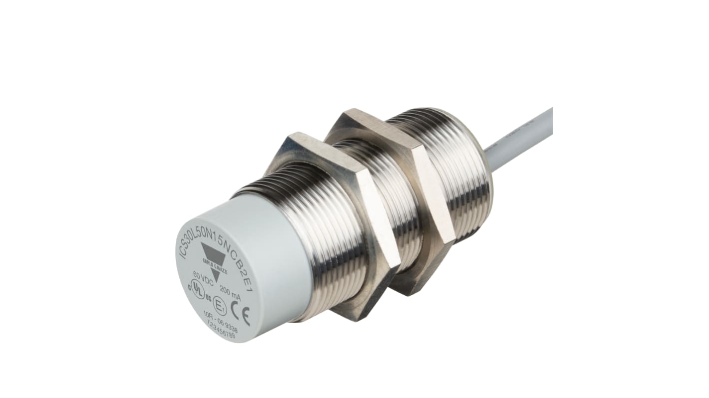 Carlo Gavazzi ICS30 Series Inductive Barrel-Style Inductive Proximity Sensor, M30 x 1.5, 22 mm Detection, NPN Output, 8