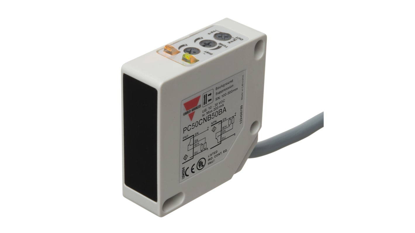 Carlo Gavazzi Diffuse Reflective Photoelectric Sensor, Rectangular Sensor, 0 → 500 mm Detection Range