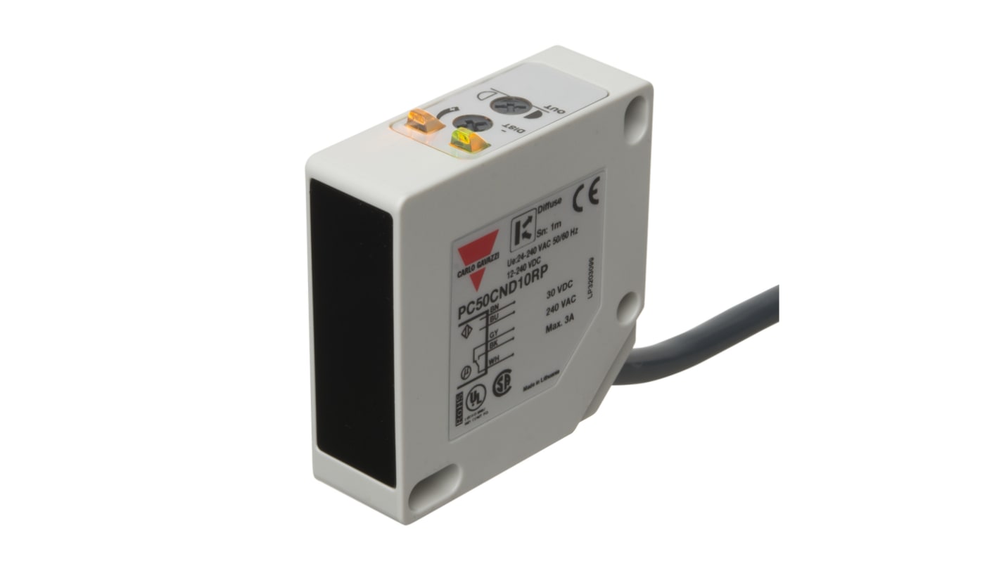 Carlo Gavazzi Diffuse Reflective Photoelectric Sensor, Rectangular Sensor, 10 → 1000 mm Detection Range