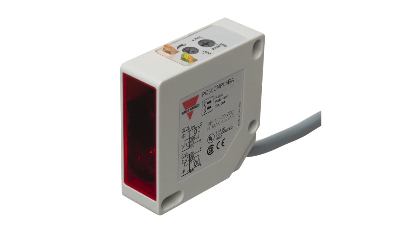 Carlo Gavazzi Polarized Retro Reflective Photoelectric Sensor, Rectangular Sensor, 6000 mm Detection Range