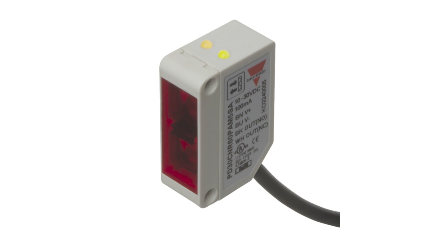 Carlo Gavazzi Rechteckig Optischer Sensor, Diffuse Reflektor, Bereich 0 → 200 mm, NPN Ausgang, Anschlusskabel,