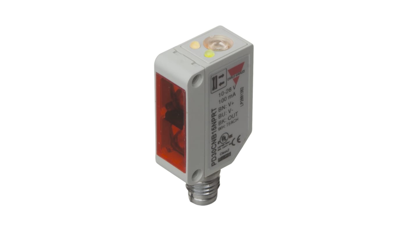 Fotocélula rectangular Carlo Gavazzi Haz pasante, alcance 15.000 mm, salida PNP, Conector M8