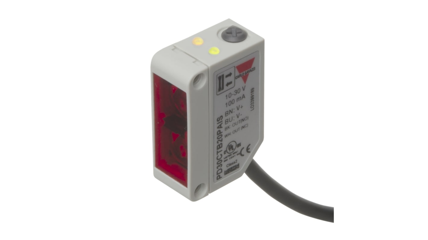 Carlo Gavazzi Diffuse Reflective Photoelectric Sensor, Rectangular Sensor, 0 → 1000 mm Detection Range