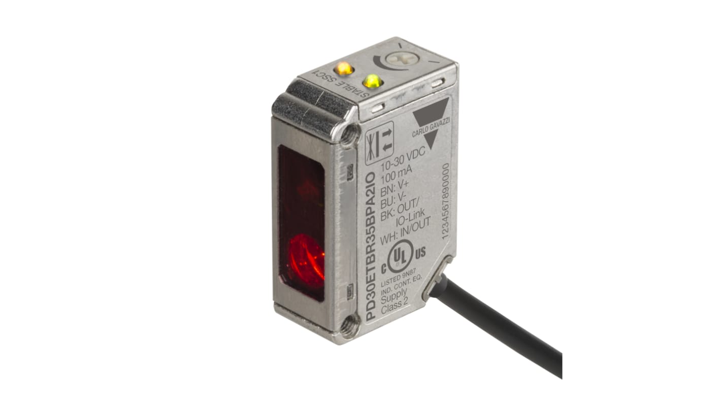 Carlo Gavazzi Diffuse Reflective Photoelectric Sensor, Rectangular Sensor, 0 → 350 mm Detection Range