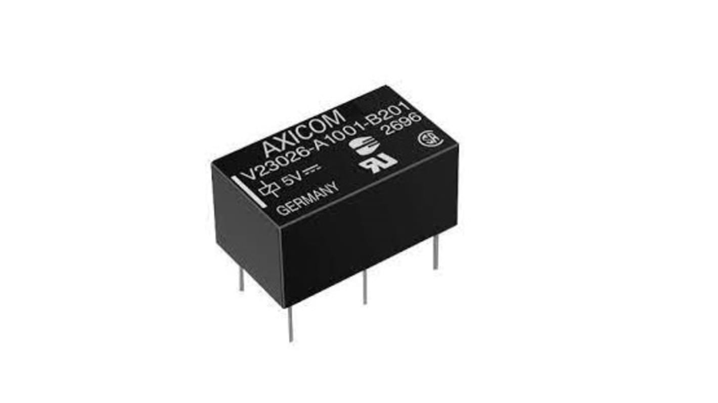 Relé de señal con enclavamiento TE Connectivity Axicom P1 Signal Relay, DPDT, 5V dc, 1 A dc, montaje en PCB