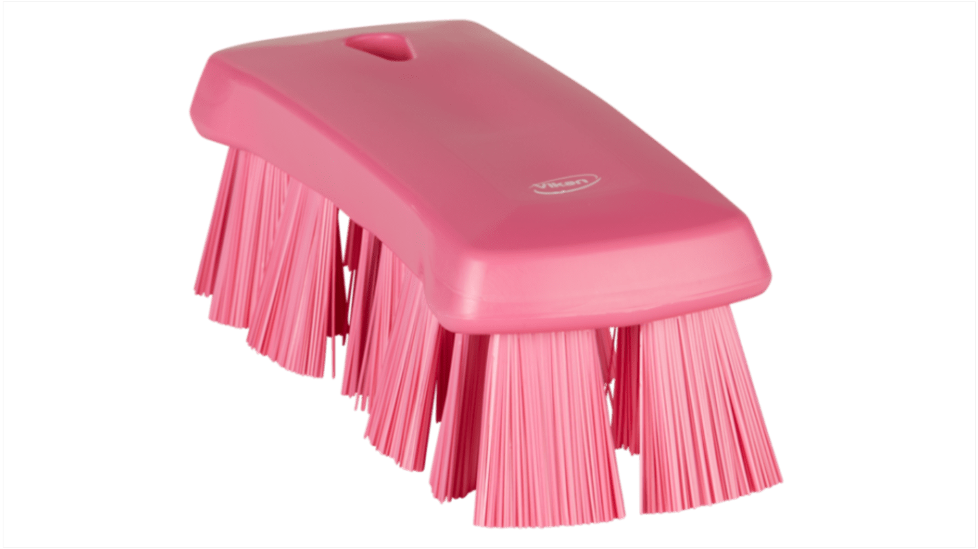 Vikan Hard Bristle Pink Hand Brush, 176mm bristle length, Polyester bristle material