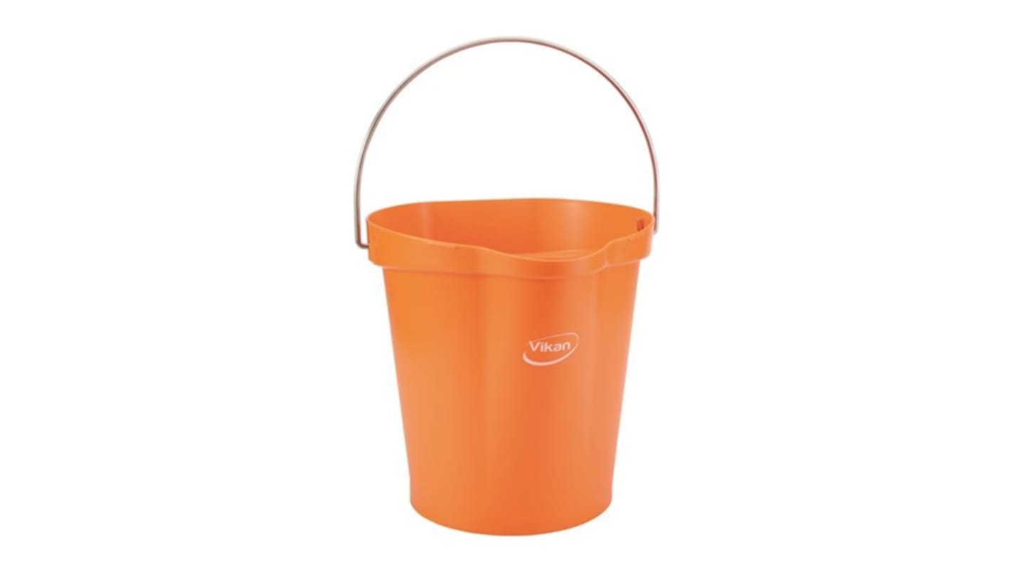 12L Polypropylene, Steel Orange Bucket With Handle