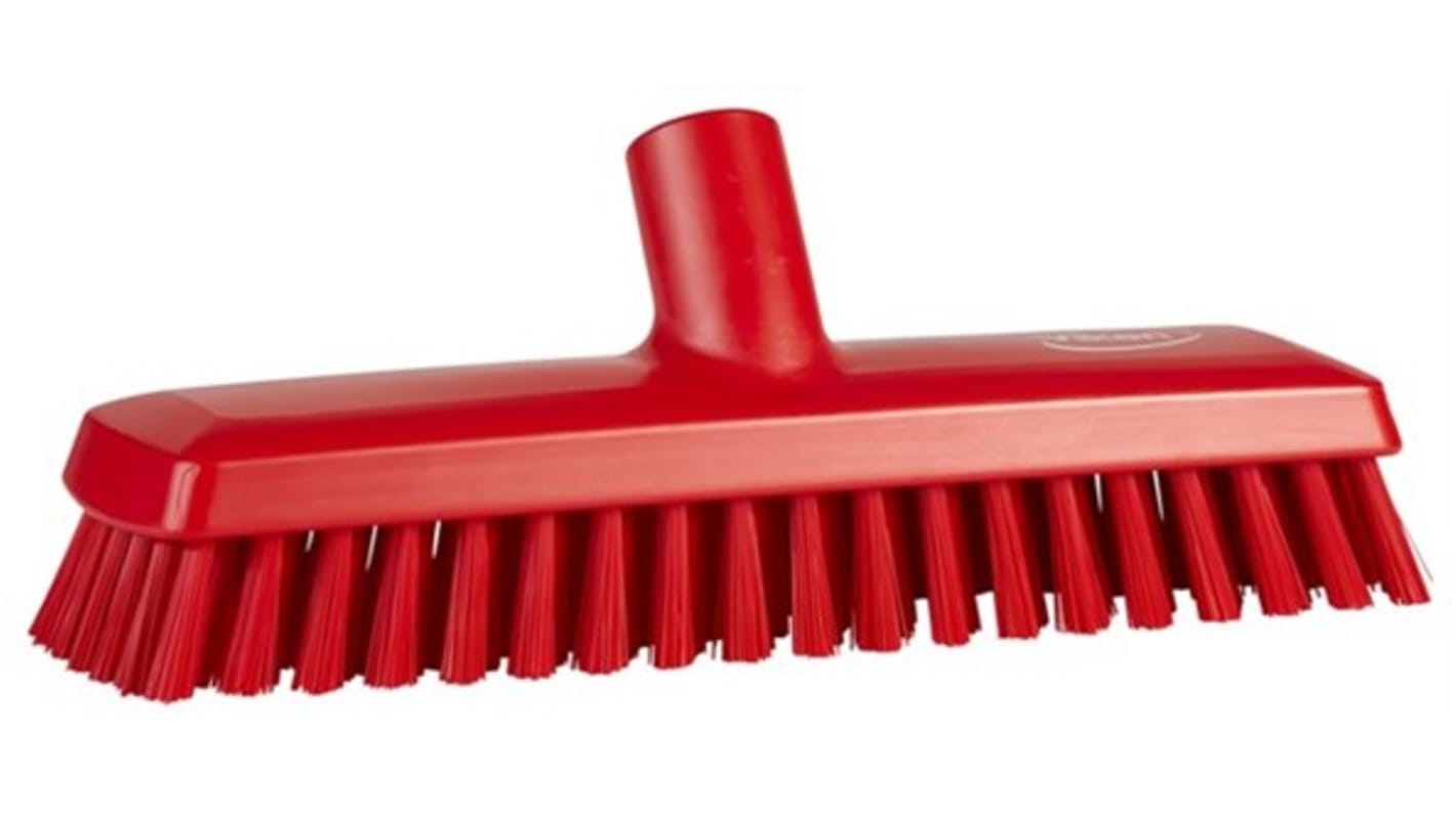 Vikan Medium Bristle Red Deck Brush, 32mm bristle length, Polyester, Polypropylene, Stainless Steel bristle material