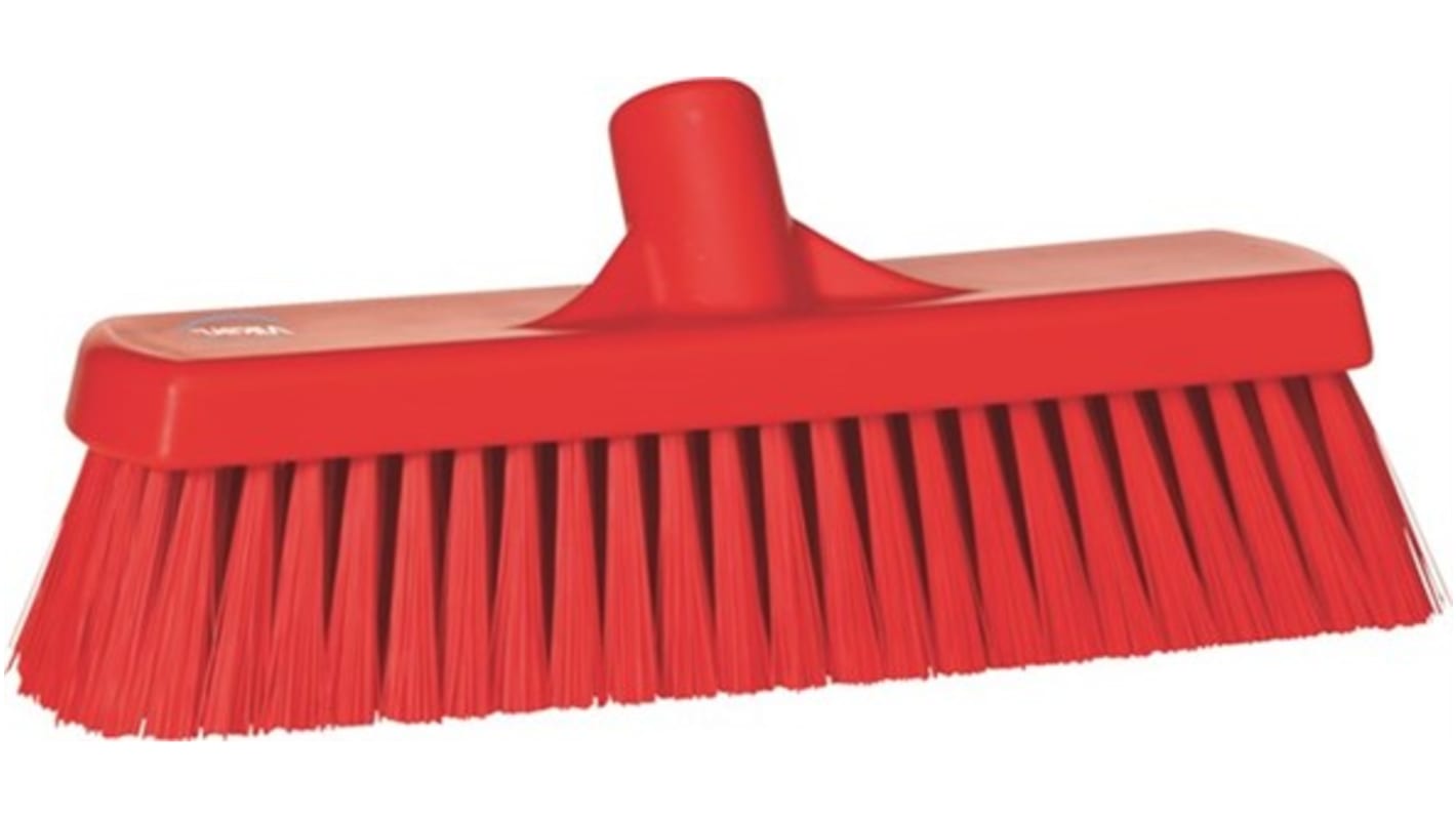 Vikan Broom, Red With Polyester, Polypropylene, Stainless Steel Bristles for  for General Purpose