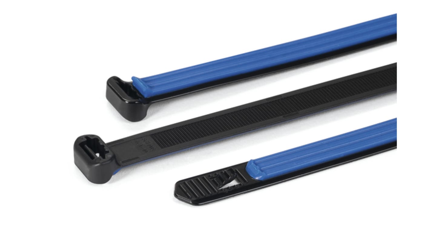 HellermannTyton Cable Tie, Soft Grip Tie, 140mm x 12.7 mm, Black on Blue TPE, Pk-500pack