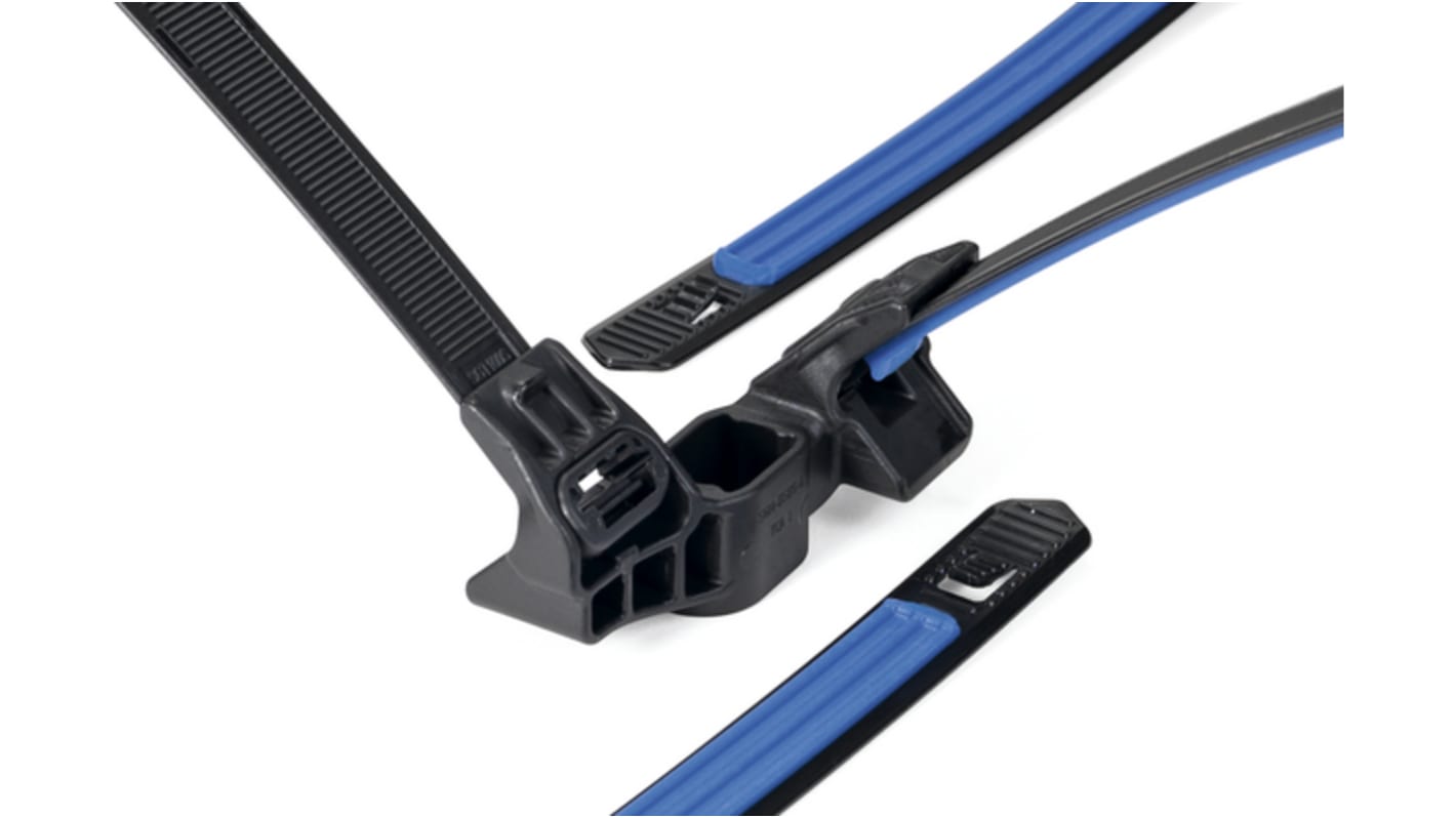 HellermannTyton Cable Tie, Soft Grip Tie, 140mm x 59.8 mm, Black on Blue TPE, Pk-125pack
