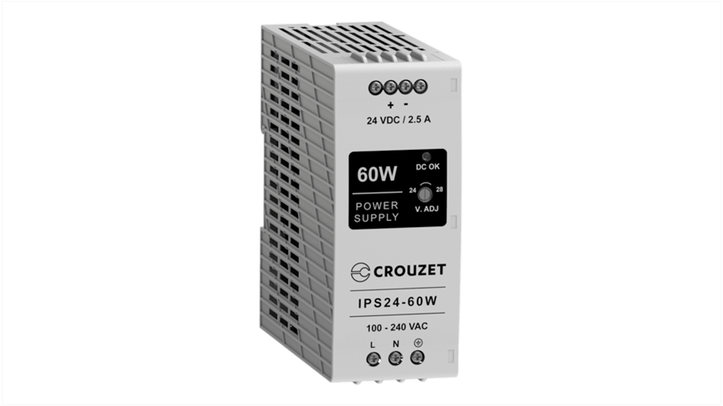 Crouzet 89452 Linear DIN-Schienen Netzteil 60W, 90 → 264V ac, 24V dc / 2.5A