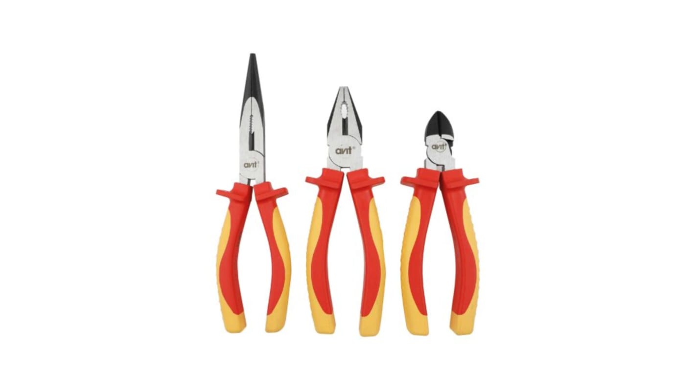 Avit AV06051 3-Piece Insulated Plier Set, 160 mm, 180 mm, 200 mm Overall, Straight Tip