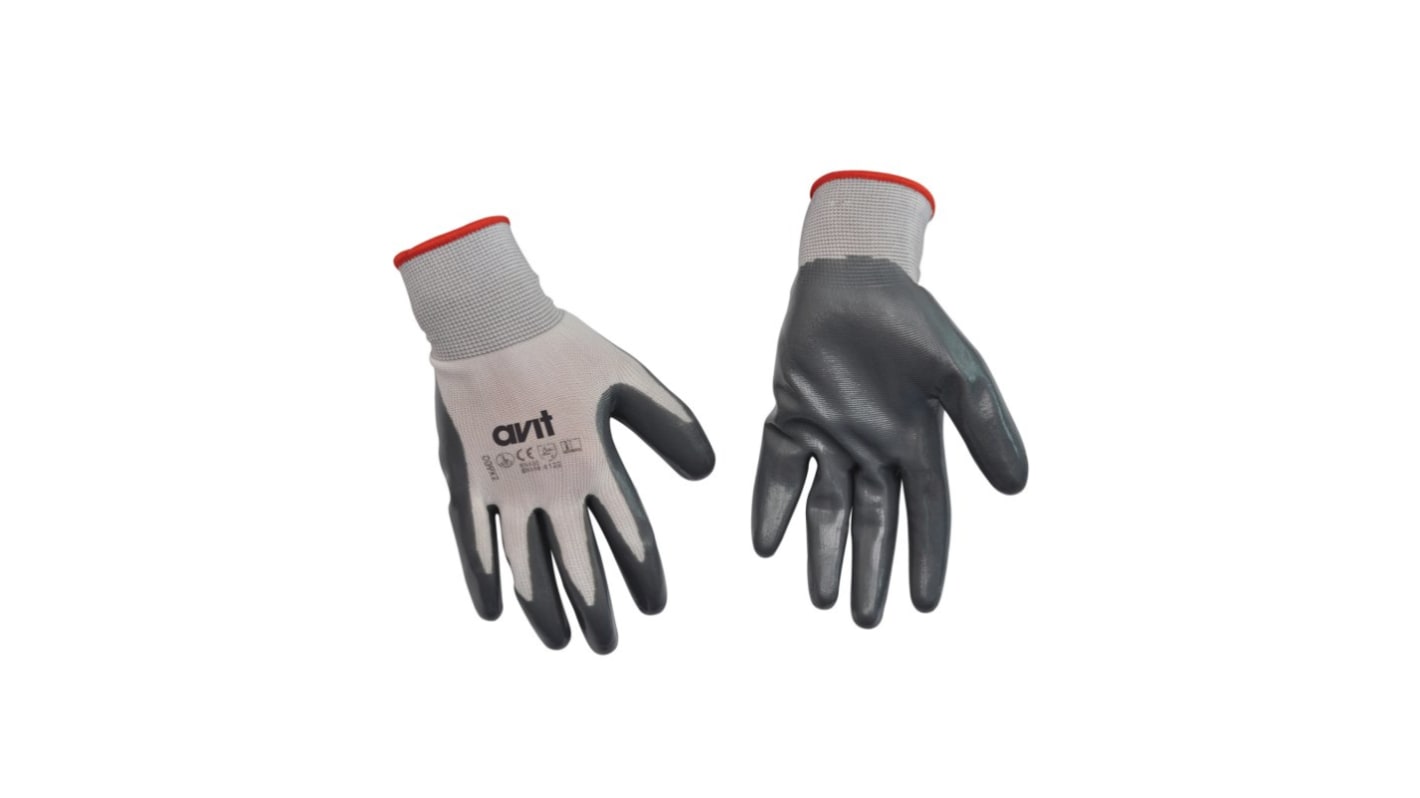 Guantes de Nylon Gris Avit serie AVIT, talla 9, con recubrimiento de Nitrilo, Resistentes a la abrasión