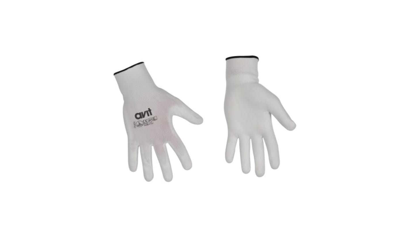 Avit AVIT White Nylon General Purpose Gloves, Size 9, Polyurethane Coating