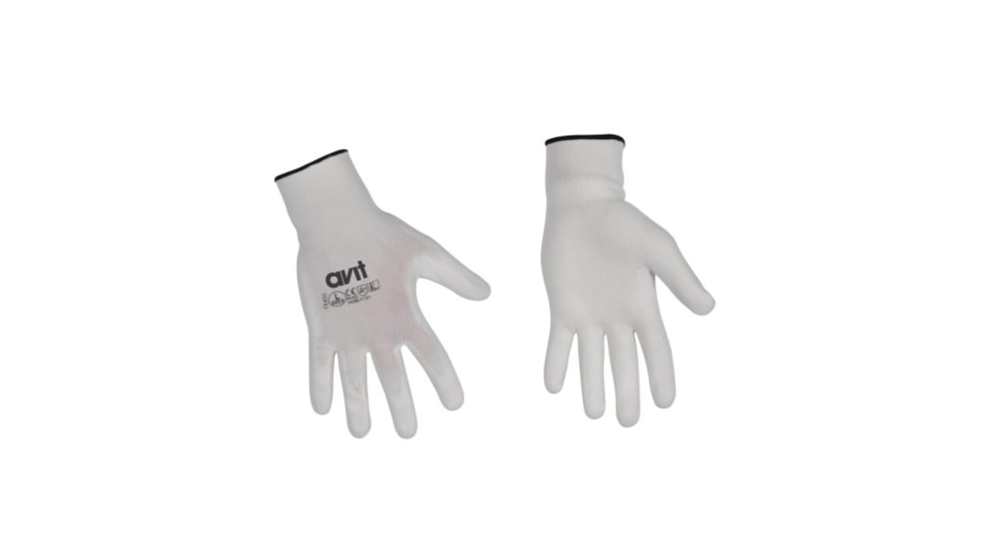 Guantes de Nylon Blanco Avit serie AVIT, talla 10, con recubrimiento de Poliuretano, Uso general