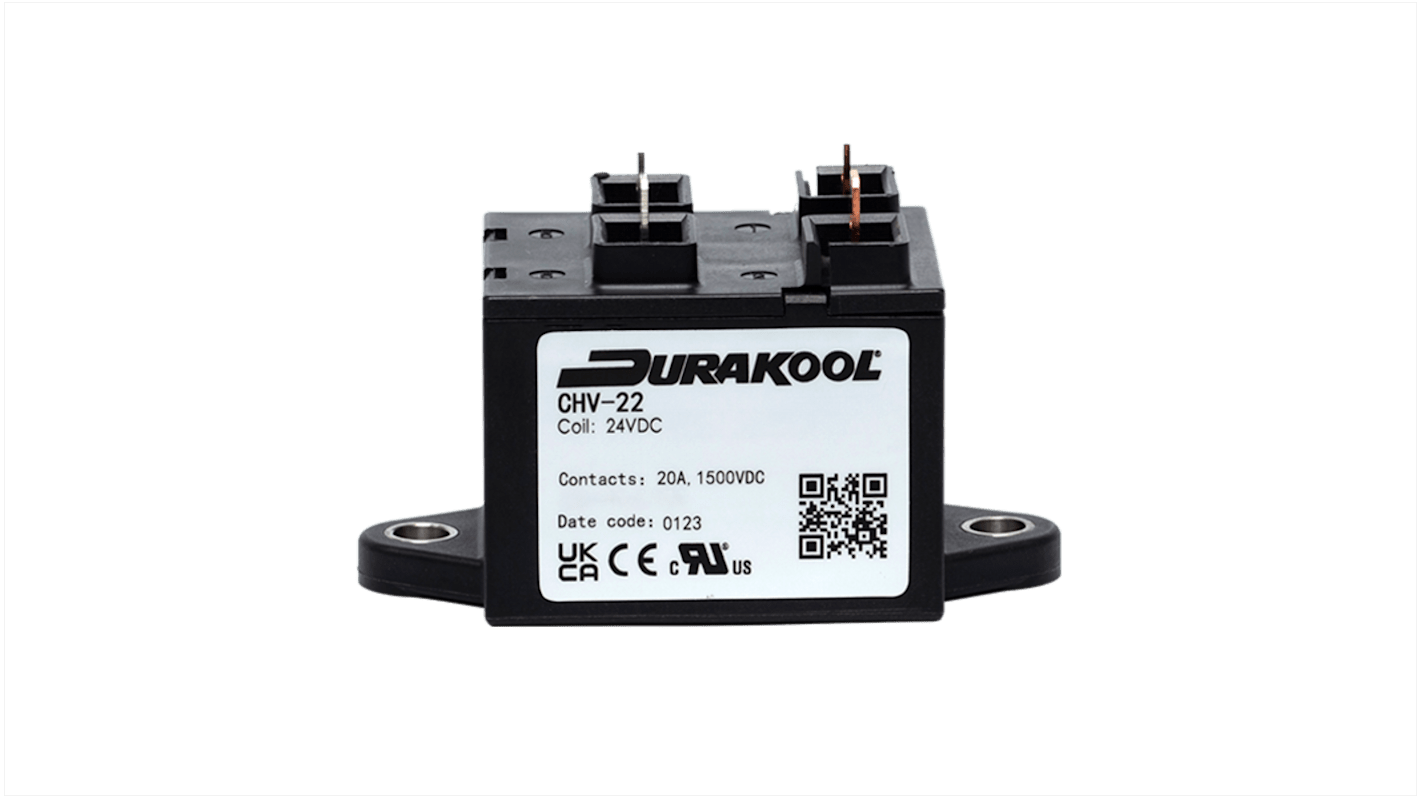 Durakool 接触器, 线圈12V 直流, 触点20 A, 1.5 kV 直流, 1P, 常开, CHV20系列 CHV-21