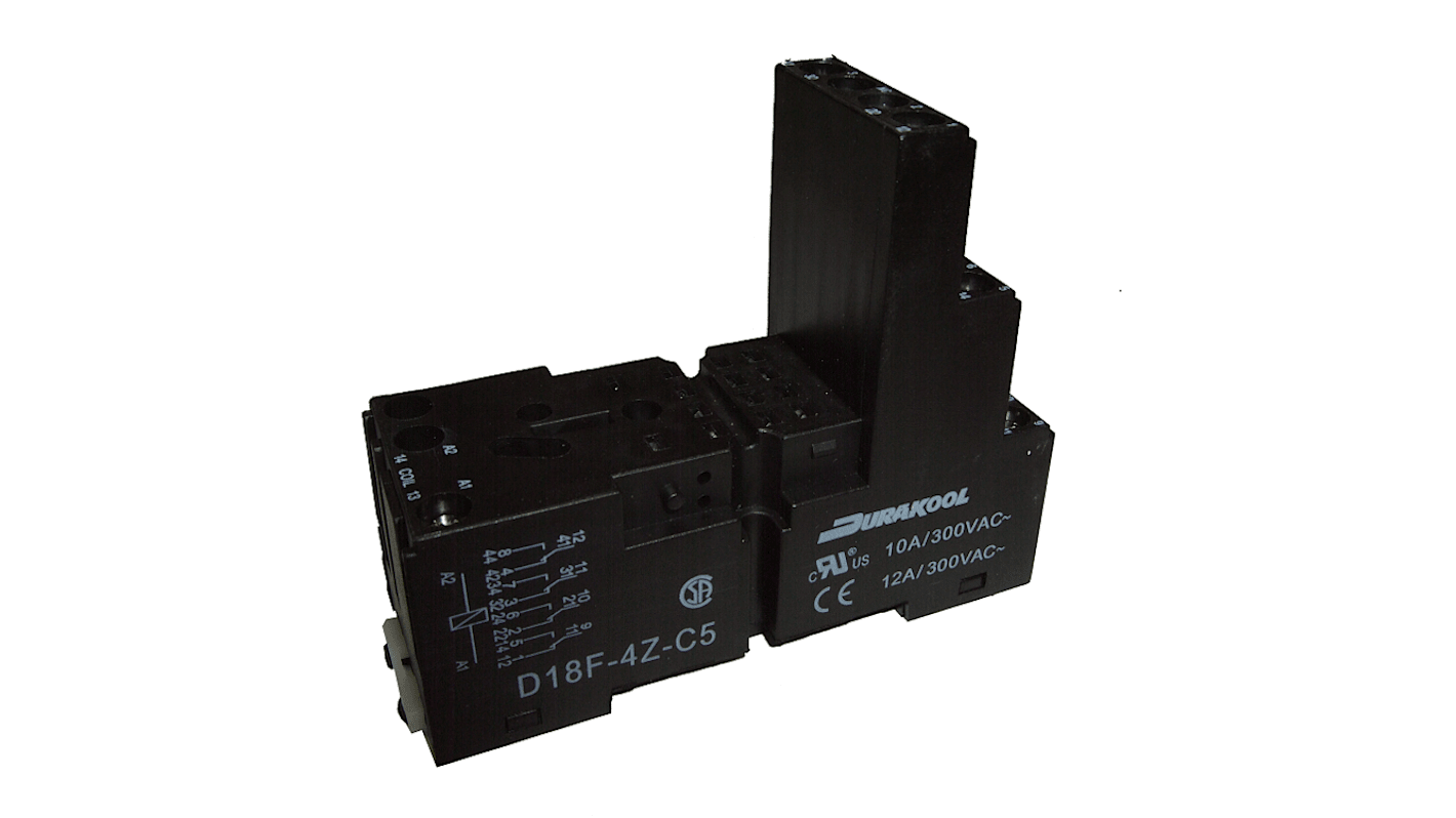 Durakool D14F 14 Pin 250V ac DIN Rail Relay Socket, for use with DX4, DXN Relays