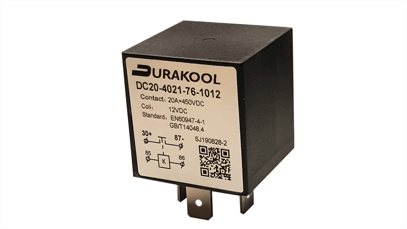 Durakool Plug In Power Relay, 12V dc Coil, 35A Switching Current, SPST-NO