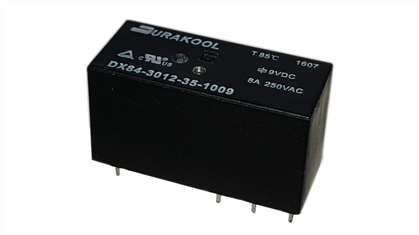 Durakool PCB Mount Power Relay, 12V dc Coil, 100mA Switching Current, DPDT-2C/0