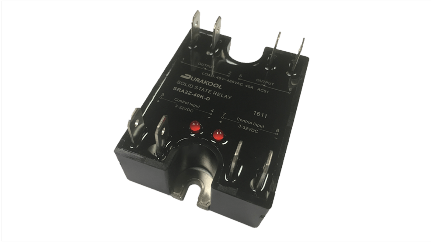 Durakool SRA2 Series Solid State Relay, 25 A Load, Plug-In Mount, 480 V ac Load, 32 Vdc Control