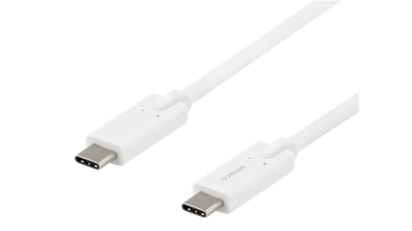 Deltaco USB线, USB C转USB C, 1m长, USB 2.0, 白色