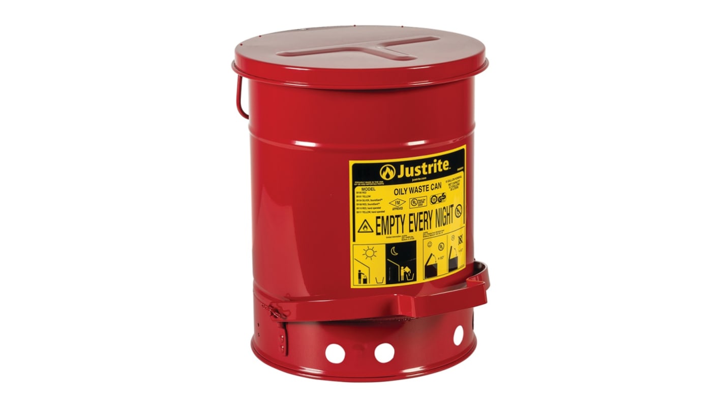 Justrite 23L Red Flip Steel Oily Waste Can