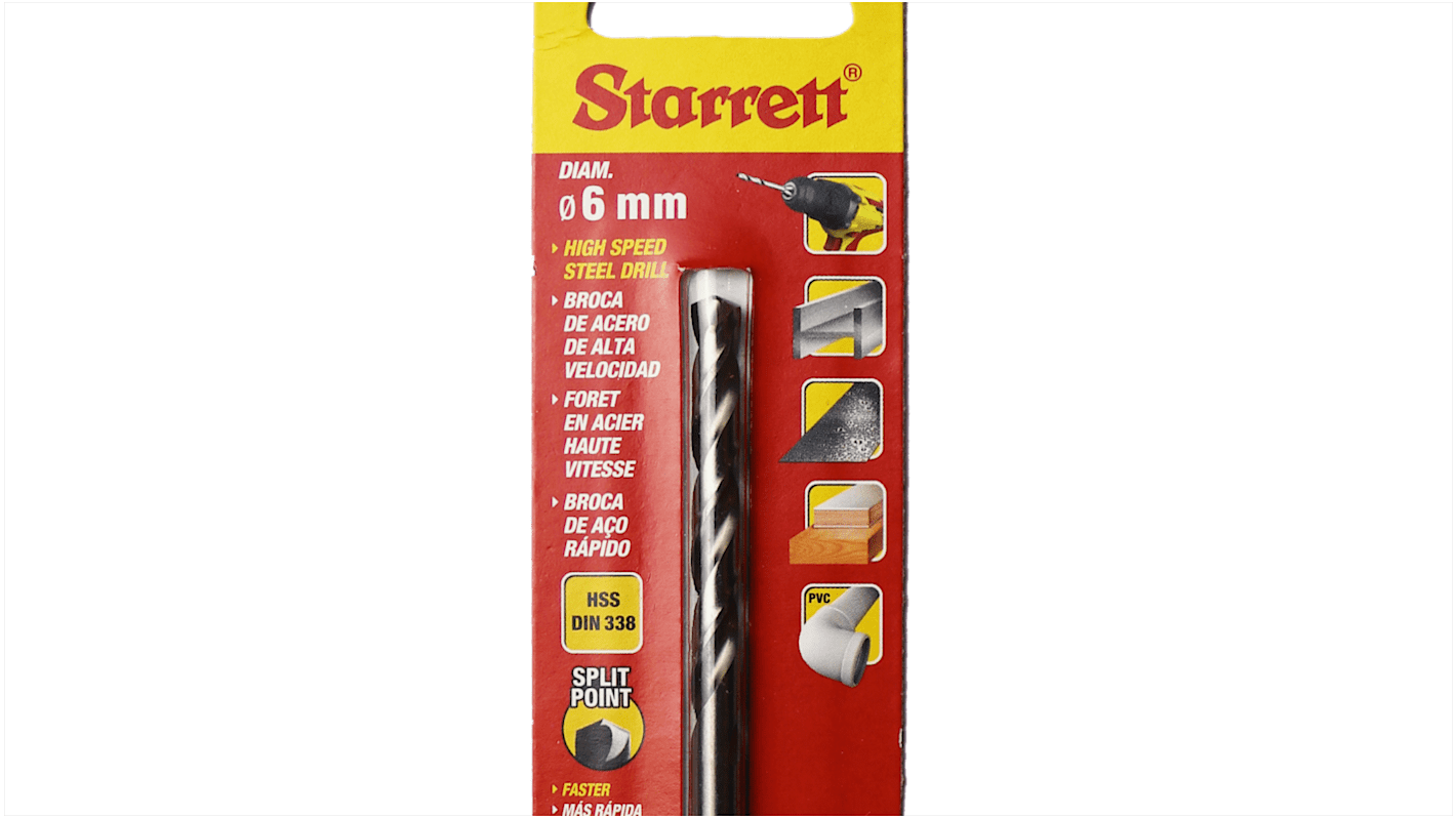 KBAR060 Starrett KBAR Series HSS Twist Drill Bit, 6mm Diameter, 93 mm
