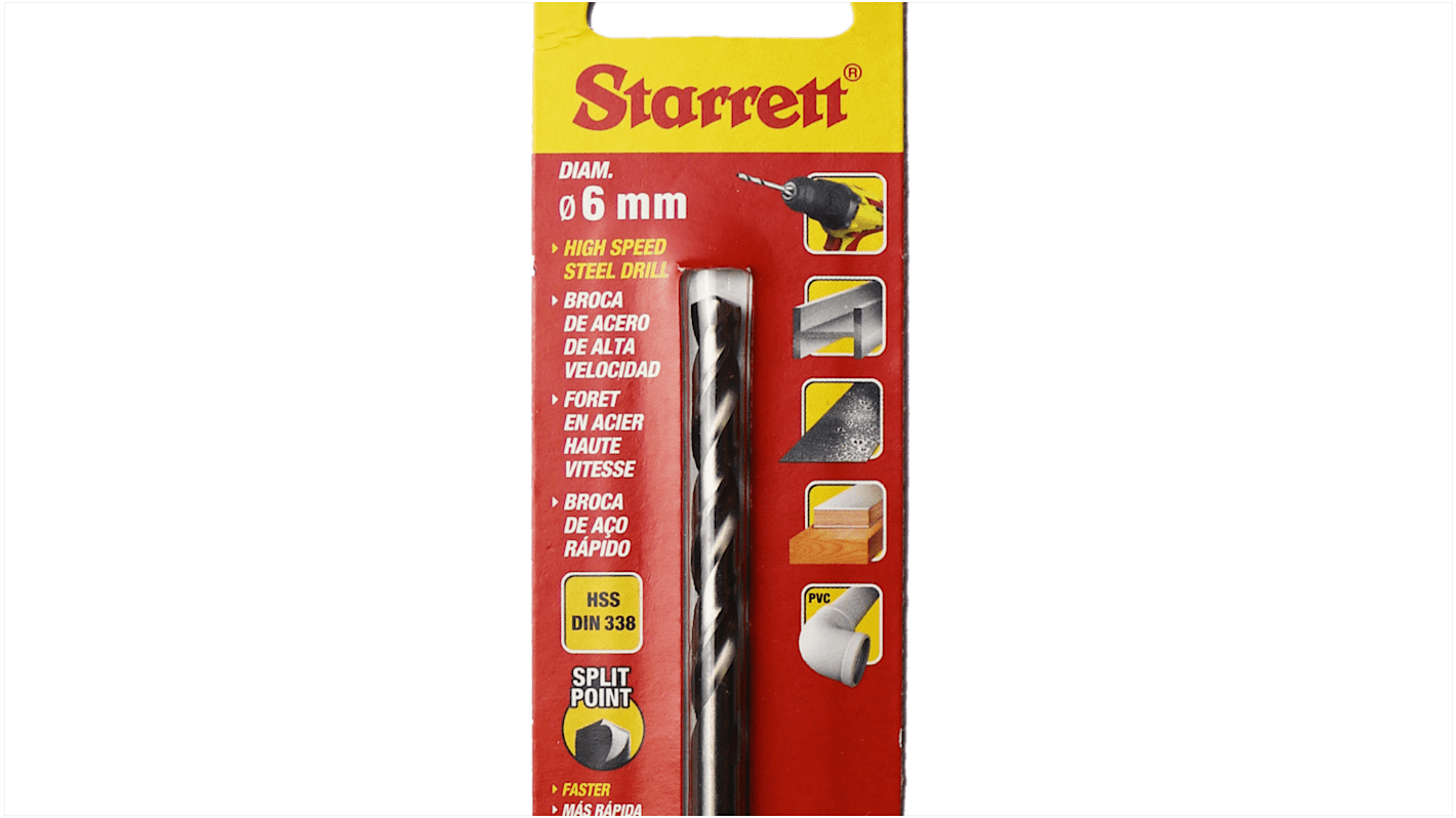 Broca helicoidal HSS Starrett, diámetro 6mm x 93 mm