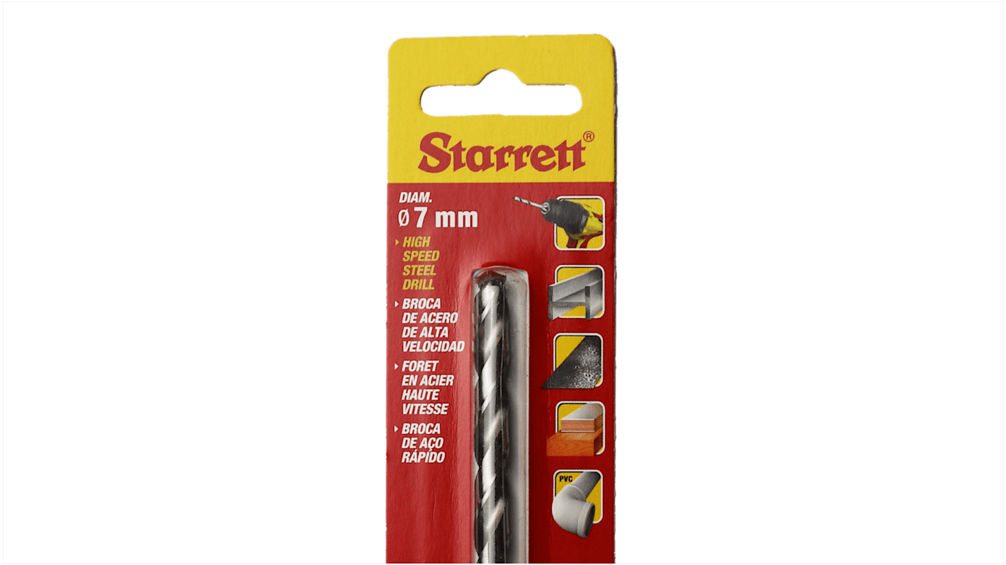 KBAR070 Starrett KBAR Series HSS Twist Drill Bit, 7mm Diameter, 109