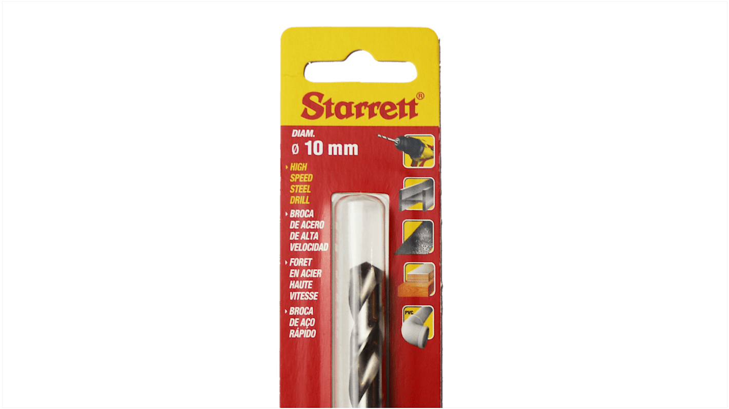 Starrett KBAR Series HSS Twist Drill Bit, 10mm Diameter, 133 mm Overall