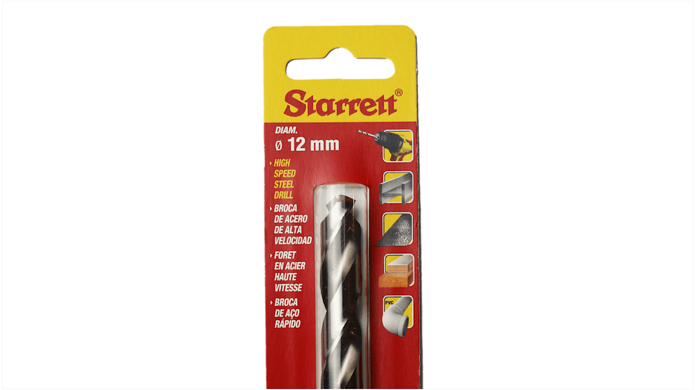 Starrett KBAR Series HSS Twist Drill Bit, 12mm Diameter, 151 mm Overall