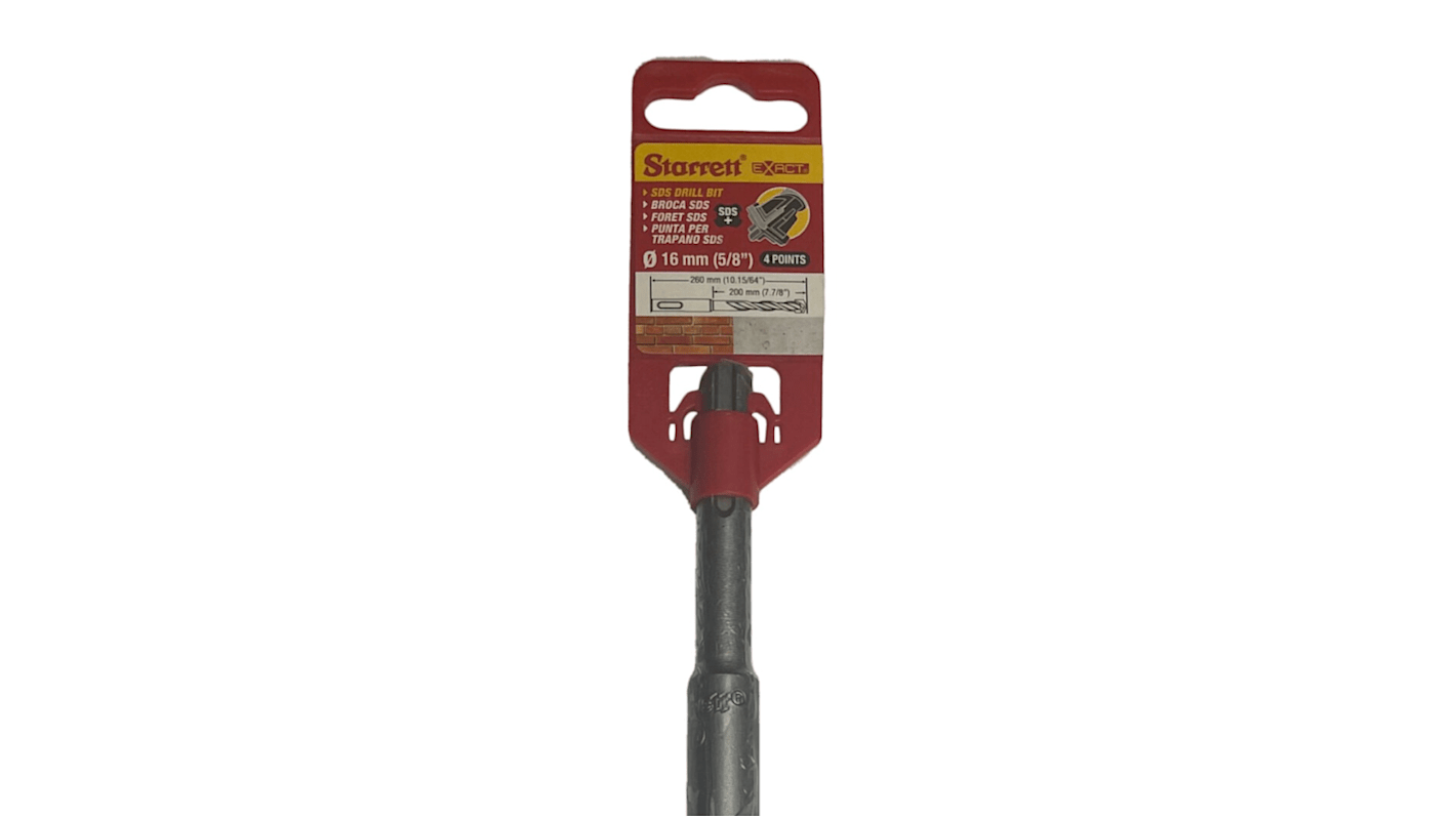 Broca SDS Plus Con Punta de Carburo Starrett, diámetro 16mm x 260 mm