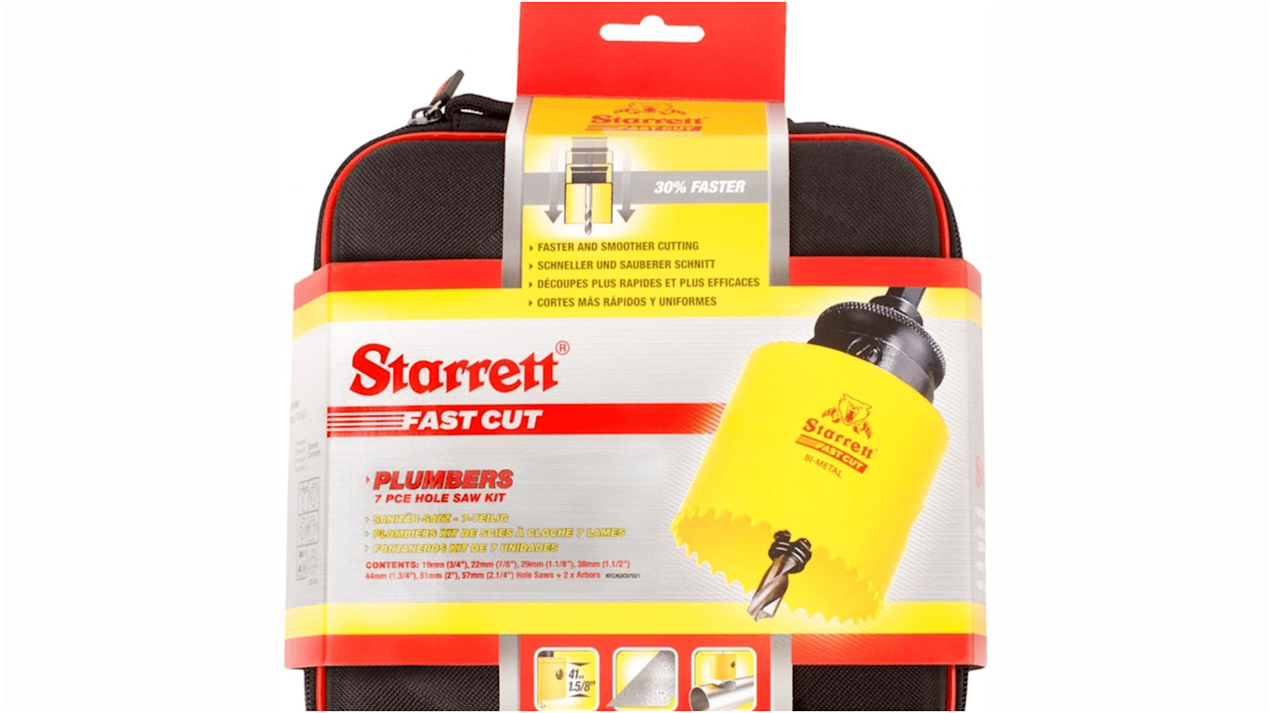 ホールソー Starrett 二重材料 直径19 mm, 22 mm, 29 mm, 38 mm, 44 mm, 51 mm, 57 mm カット深さ41mm