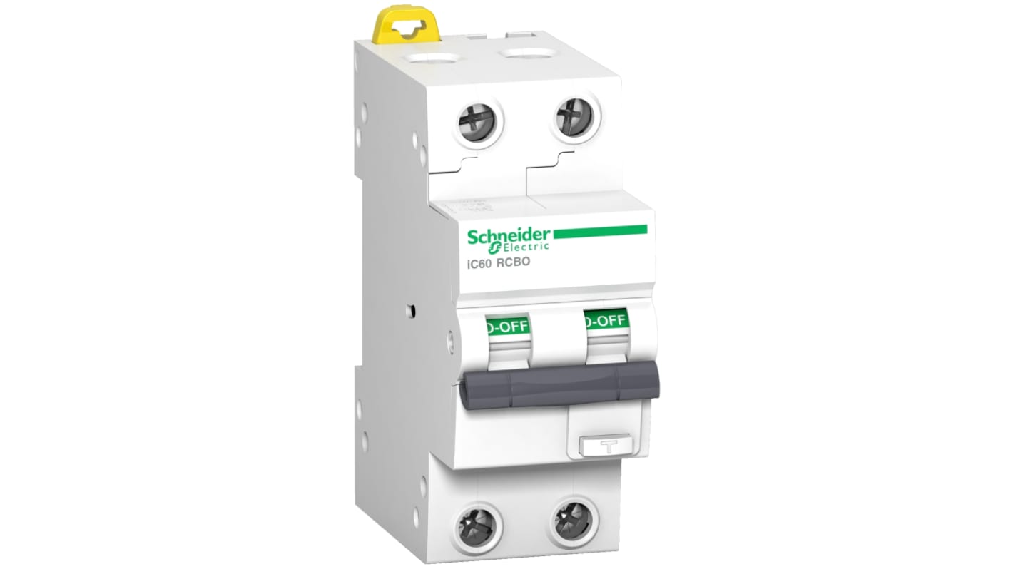 Schneider Electric RCBO, 16A Current Rating, 2P Poles, 30mA Trip Sensitivity, Type AC, Acti9 Range