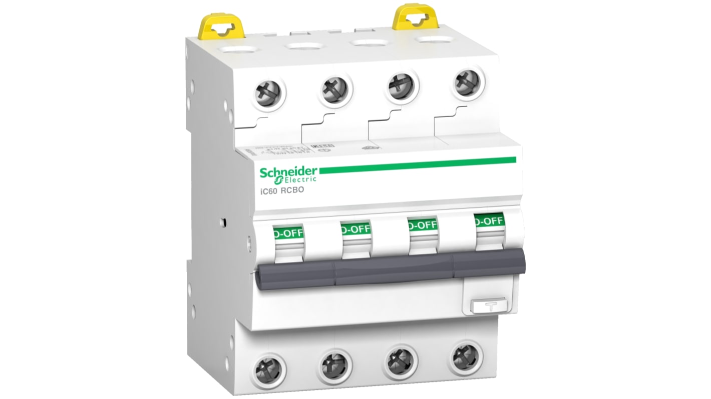 Schneider Electric RCBO, 32A Current Rating, 4P Poles, 30mA Trip Sensitivity, Type AC, Acti9 Range