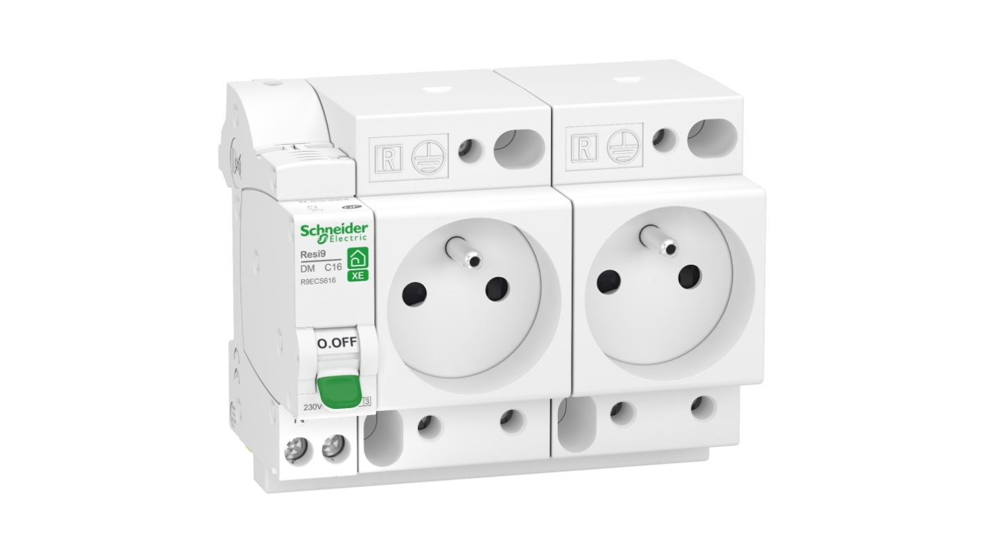 R9ECS616 | Schneider Electric White 2 Gang Plug Socket, 1 Pole Poles ...